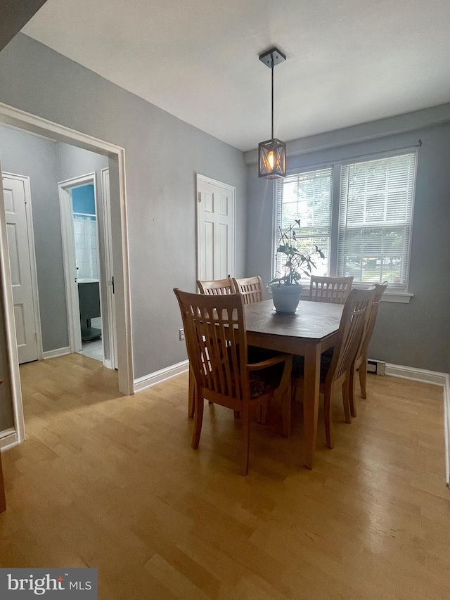 3401 Commonwealth Ave Unit A, Alexandria, VA 22305 - dining area featuring baseboards, light wood-type flooring, and a baseboard radiator