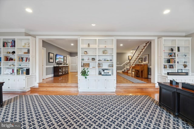 1225 Stuart Robeson Dr, Mclean, VA 22101 - office area with light wood-type flooring, ornamental molding, recessed lighting, and baseboards