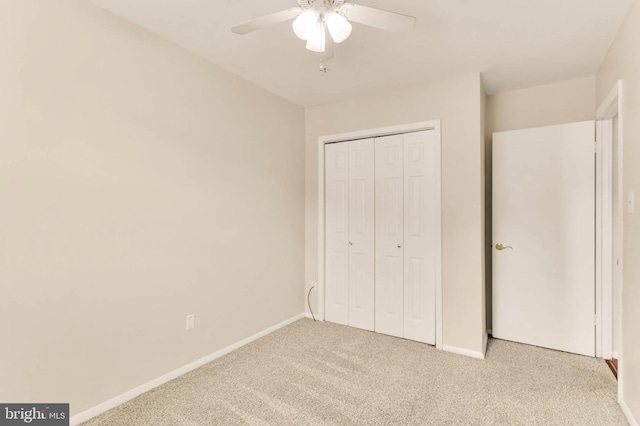 2053 Wintergreen Pl, Rosedale, MD 21237 - unfurnished bedroom featuring light colored carpet, baseboards, a closet, and a ceiling fan