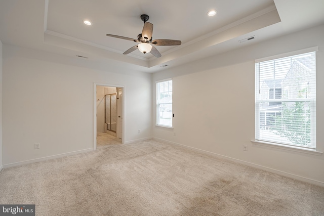 4005 Sweet Azalea Row, Glen Allen, VA 23059 - unfurnished room with a raised ceiling, ornamental molding, a ceiling fan, baseboards, and light carpet