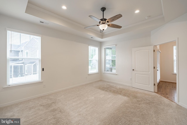 4005 Sweet Azalea Row, Glen Allen, VA 23059 - carpeted empty room with a tray ceiling, ornamental molding, ceiling fan, baseboards, and recessed lighting