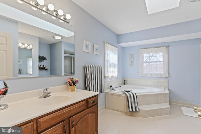 5512 Aspen Dale Ct, Ellicott City, MD 21043 - bathroom featuring a garden tub, vanity, tile patterned floors, and baseboards