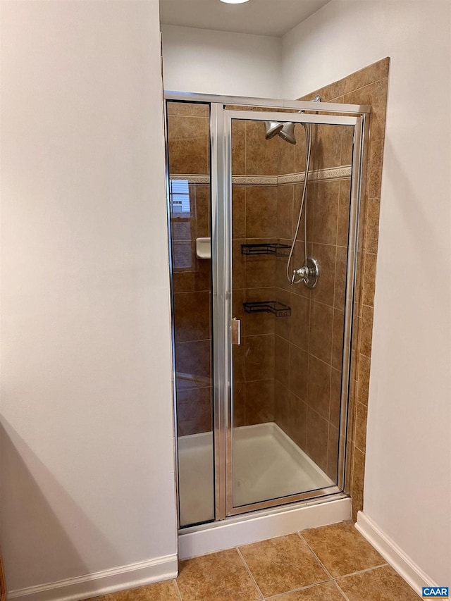 2733 Aldersgate Way, Charlottesville, VA 22911 - bathroom featuring baseboards, a stall shower, and tile patterned flooring