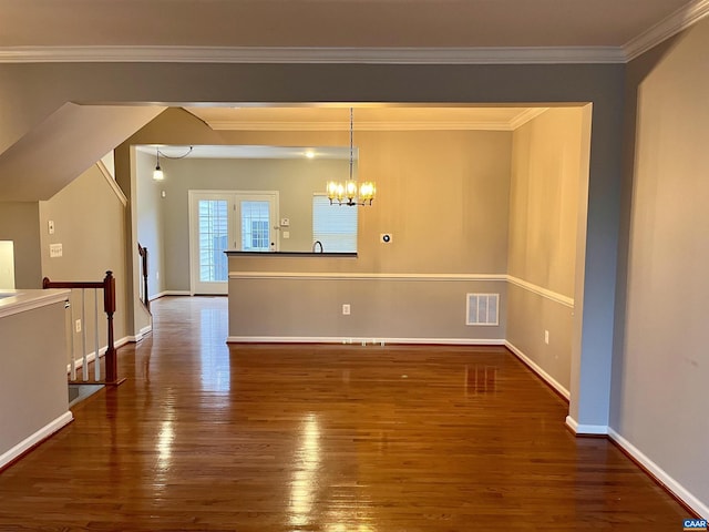 2733 Aldersgate Way, Charlottesville, VA 22911 - unfurnished dining area featuring dark wood-type flooring, a chandelier, crown molding, and baseboards