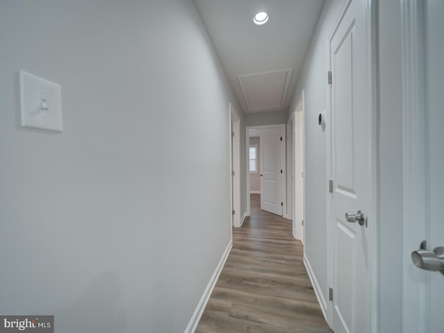 625 Butler Ave, Winchester, VA 22601 - hallway featuring attic access, baseboards, wood finished floors, and recessed lighting