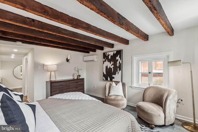 106 Bainbridge St, Philadelphia, PA 19147 - bedroom with a wall mounted air conditioner, baseboards, and beamed ceiling