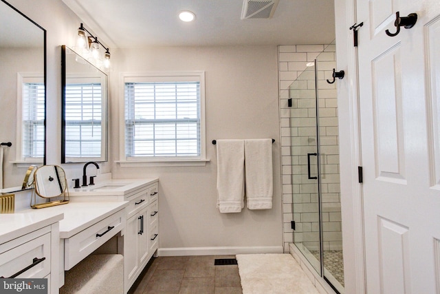812 Red Rock Cir, Royersford, PA 19468 - full bathroom with vanity, a shower stall, tile patterned floors, baseboards, and recessed lighting