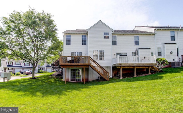 812 Red Rock Cir, Royersford, PA 19468 - rear view of property with stairway, cooling unit, a deck, and a lawn