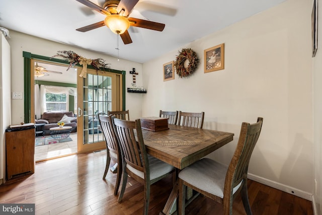 312 Walnut Ave, Marlton, NJ 08053 - dining room with a ceiling fan, wood-type flooring, and baseboards