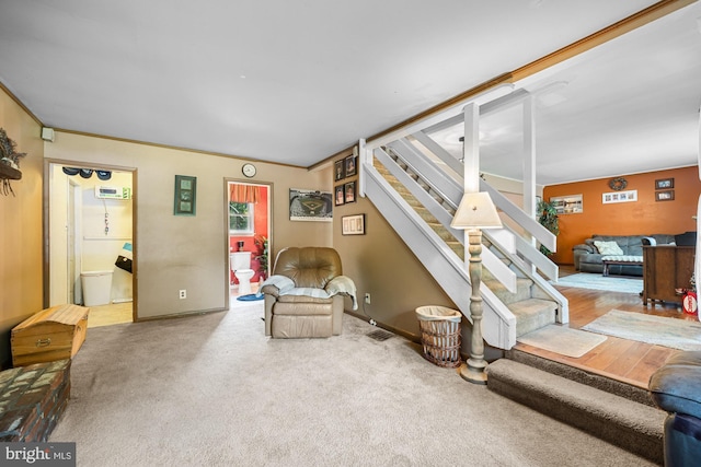312 Walnut Ave, Marlton, NJ 08053 - living room featuring stairs, carpet flooring, and baseboards