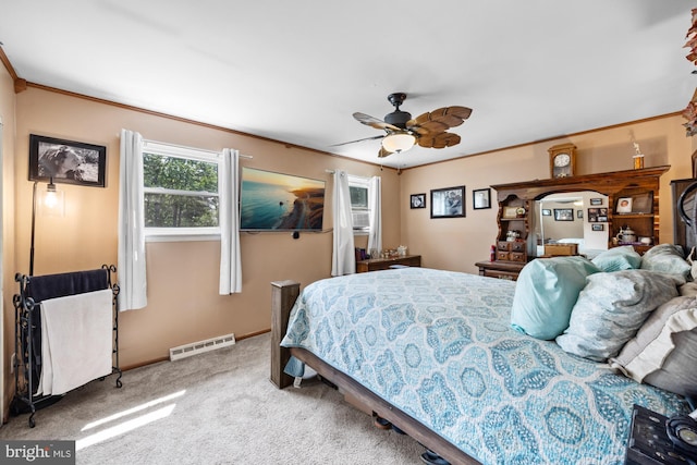 312 Walnut Ave, Marlton, NJ 08053 - bedroom featuring multiple windows, carpet floors, ornamental molding, and a ceiling fan
