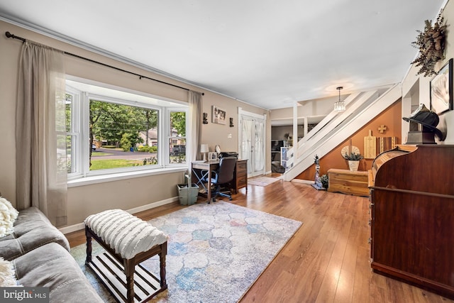 312 Walnut Ave, Marlton, NJ 08053 - living room featuring hardwood / wood-style floors, stairway, and baseboards