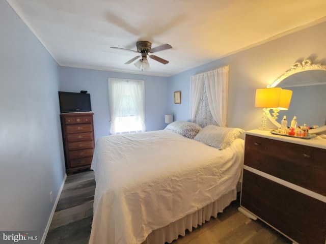 1221 Valley View Rd, Bellefonte, PA 16823 - bedroom featuring dark wood-type flooring, baseboards, and ceiling fan