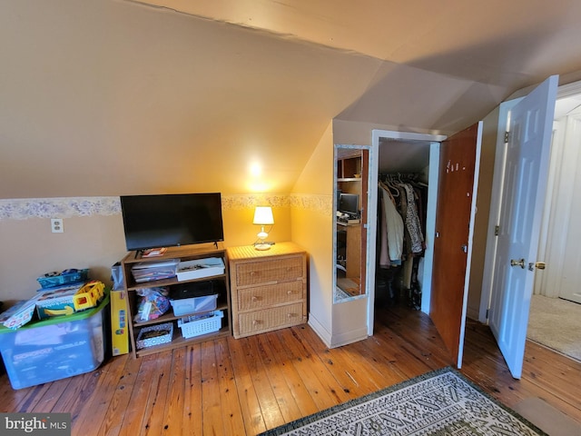 1221 Valley View Rd, Bellefonte, PA 16823 - bedroom with wood-type flooring, a closet, vaulted ceiling, and a walk in closet