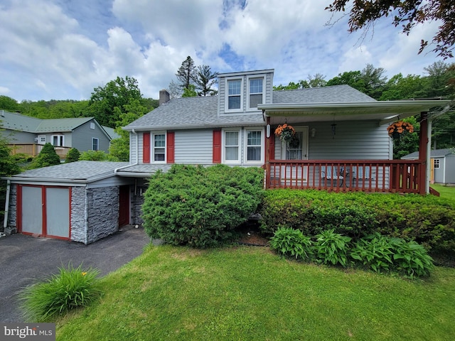 1221 Valley View Rd, Bellefonte, PA 16823 - view of front facade with a chimney, a front yard, a shingled roof, and a garage