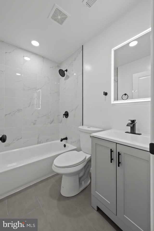 1 Mimosa Ln, Levittown, PA 19054 - full bath with vanity, toilet, tub / shower combination, recessed lighting, and tile patterned floors