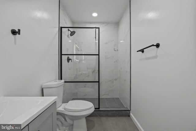 1 Mimosa Ln, Levittown, PA 19054 - bathroom with toilet, a marble finish shower, vanity, and tile patterned flooring
