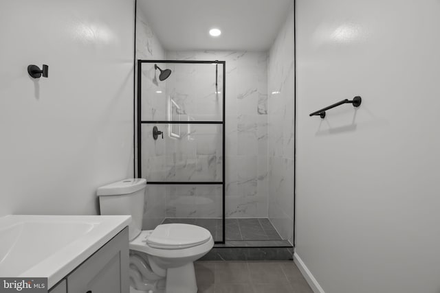 1 Mimosa Ln, Levittown, PA 19054 - full bath with toilet, a marble finish shower, vanity, and tile patterned flooring