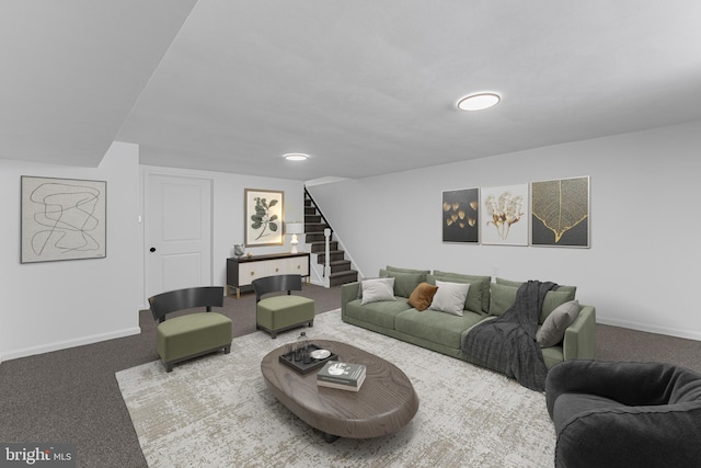 937 E Durard St, Philadelphia, PA 19150 - living room featuring stairway, carpet flooring, and baseboards