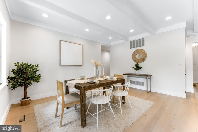 5 Tall Tree Ct, Baltimore, MD 21208 - dining space featuring beam ceiling, light wood-style flooring, and recessed lighting