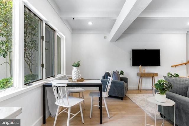 5 Tall Tree Ct, Baltimore, MD 21208 - dining space with beamed ceiling, healthy amount of natural light, light wood-style flooring, and recessed lighting
