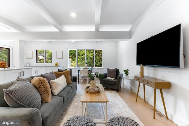 5 Tall Tree Ct, Baltimore, MD 21208 - living room with beamed ceiling, light wood-type flooring, and recessed lighting