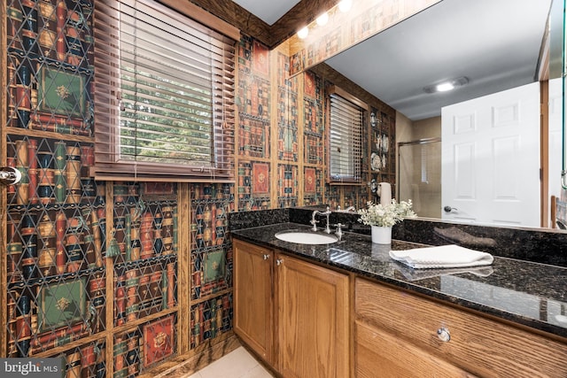 5 Tall Tree Ct, Baltimore, MD 21208 - full bath with vanity, a shower with door, and tile patterned floors