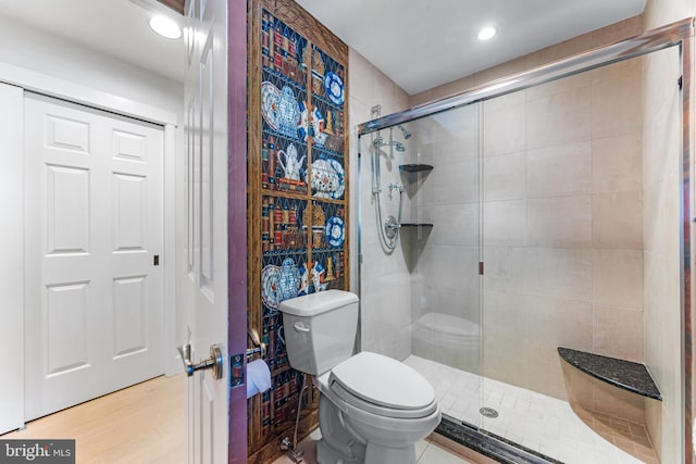 5 Tall Tree Ct, Baltimore, MD 21208 - bathroom featuring a shower stall, wood finished floors, and recessed lighting