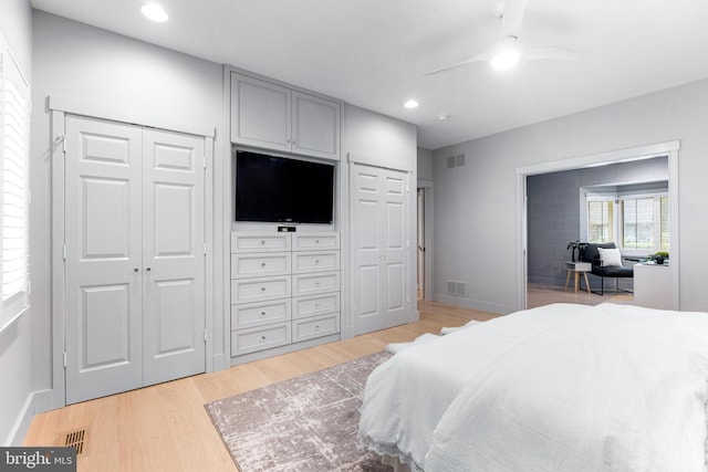 5 Tall Tree Ct, Baltimore, MD 21208 - bedroom with multiple closets, light wood-type flooring, recessed lighting, and a ceiling fan