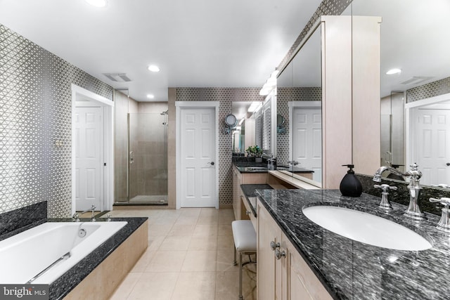 5 Tall Tree Ct, Baltimore, MD 21208 - full bath featuring a shower stall, vanity, tile patterned floors, a bath, and recessed lighting