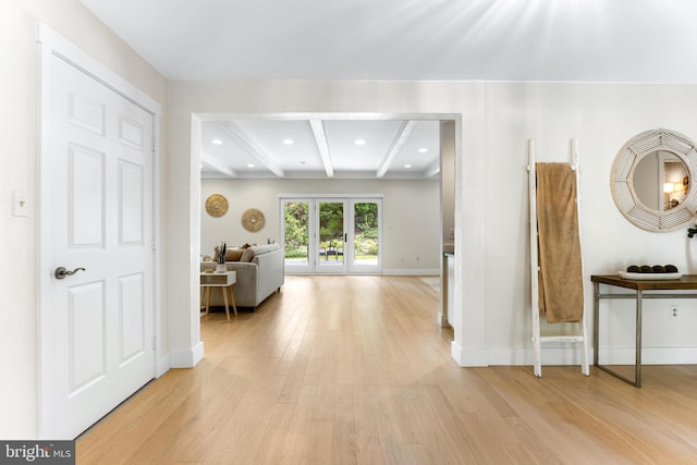5 Tall Tree Ct, Baltimore, MD 21208 - hallway featuring wood finished floors, beamed ceiling, and recessed lighting