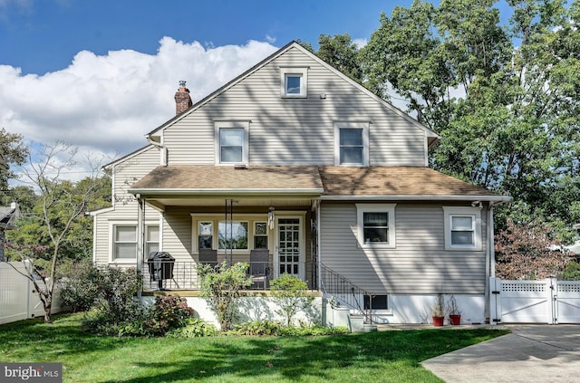 236 Ardmore Ave, Haddonfield, NJ 08033 - back of house with a porch, a gate, a chimney, and a shingled roof