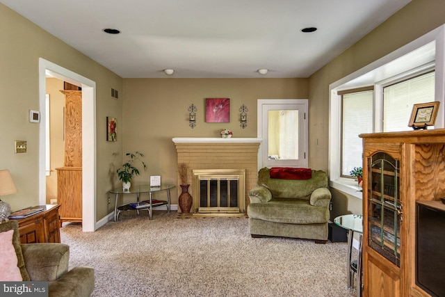 236 Ardmore Ave, Haddonfield, NJ 08033 - living room featuring a brick fireplace and carpet