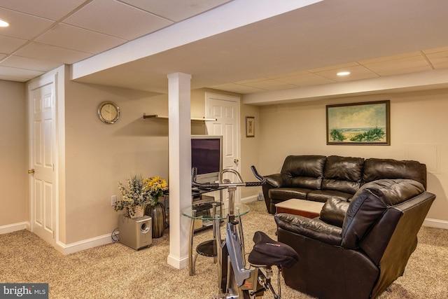 236 Ardmore Ave, Haddonfield, NJ 08033 - living room featuring a paneled ceiling, carpet flooring, and recessed lighting