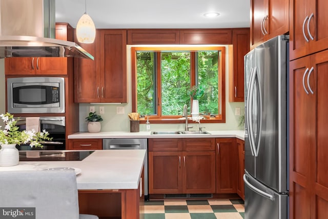 5305 Thunder Hill Rd, Columbia, MD 21045 - kitchen featuring stainless steel appliances, a sink, island exhaust hood, light countertops, and light floors