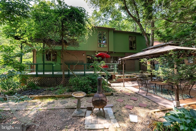 5305 Thunder Hill Rd, Columbia, MD 21045 - back of house with a gazebo, brick siding, a patio, and a deck