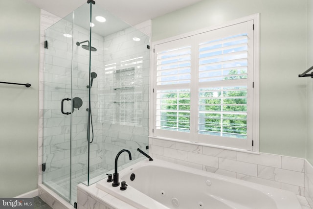 45620 Livingstone Station St, Sterling, VA 20166 - full bathroom with a shower stall, a tub with jets, and recessed lighting