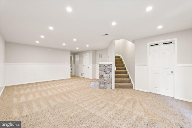 45620 Livingstone Station St, Sterling, VA 20166 - finished below grade area with a wainscoted wall, carpet, recessed lighting, and stairs