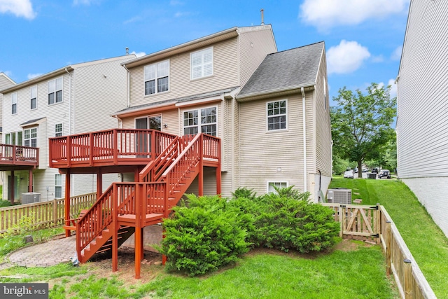 45620 Livingstone Station St, Sterling, VA 20166 - rear view of property with stairs, a wooden deck, central AC unit, and a shingled roof