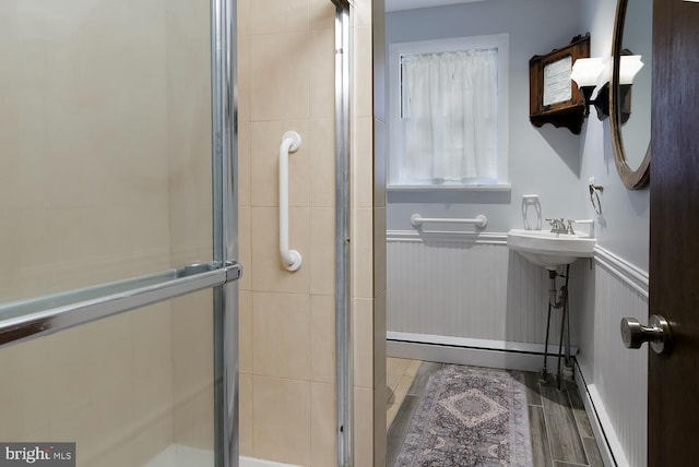 172 Chippewa Trl, Medford Lakes, NJ 08055 - full bathroom featuring a stall shower and a wainscoted wall