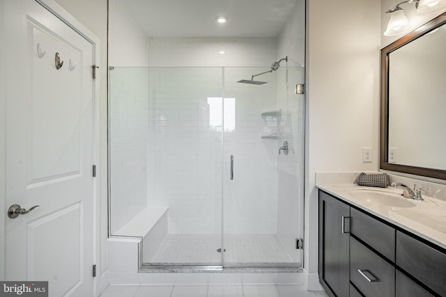 1009 Lakeview Ct Unit 1009, King Of Prussia, PA 19406 - bathroom with vanity, a shower stall, tile patterned floors, and recessed lighting