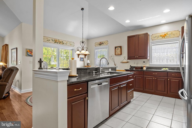 230 Bobwhite Rd, New Hope, PA 18938 - kitchen featuring appliances with stainless steel finishes, a sink, an island with sink, pendant lighting, and open floor plan