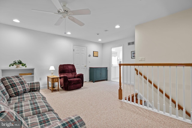 230 Bobwhite Rd, New Hope, PA 18938 - carpeted living area featuring recessed lighting, a ceiling fan, and baseboards