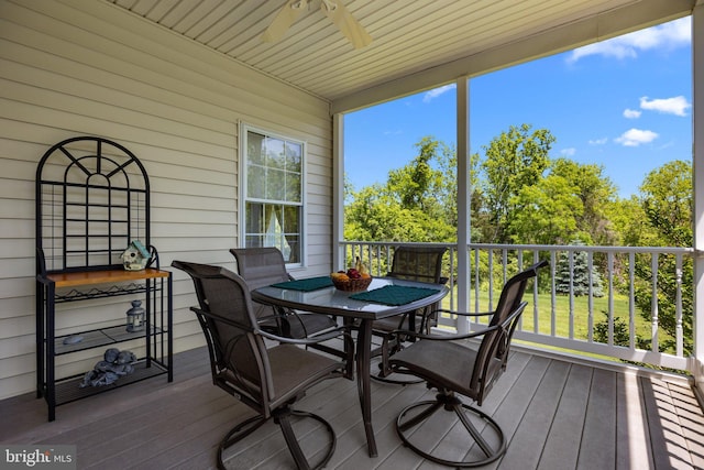 230 Bobwhite Rd, New Hope, PA 18938 - wooden terrace with a ceiling fan and outdoor dining space