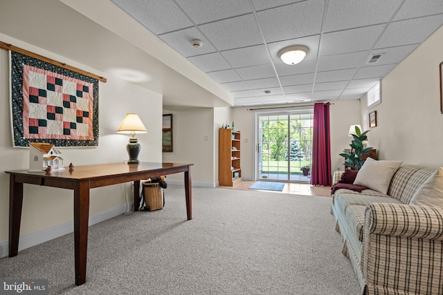 230 Bobwhite Rd, New Hope, PA 18938 - home office with carpet floors, a paneled ceiling, and baseboards