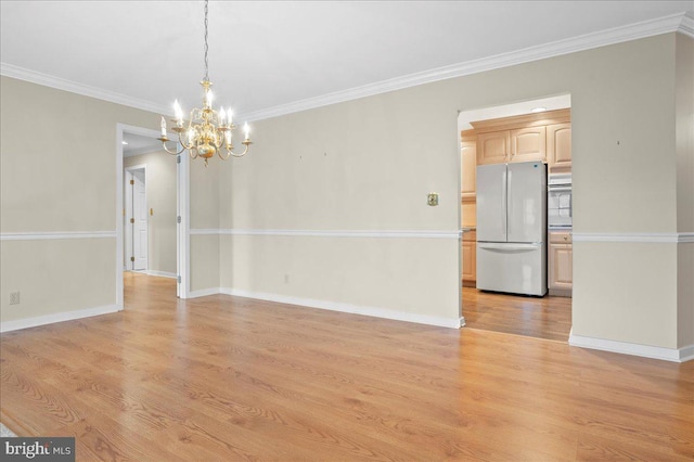 3203 Falcon Ln Ste 311, Wilmington, DE 19808 - unfurnished dining area with a chandelier, light wood-style floors, crown molding, and baseboards