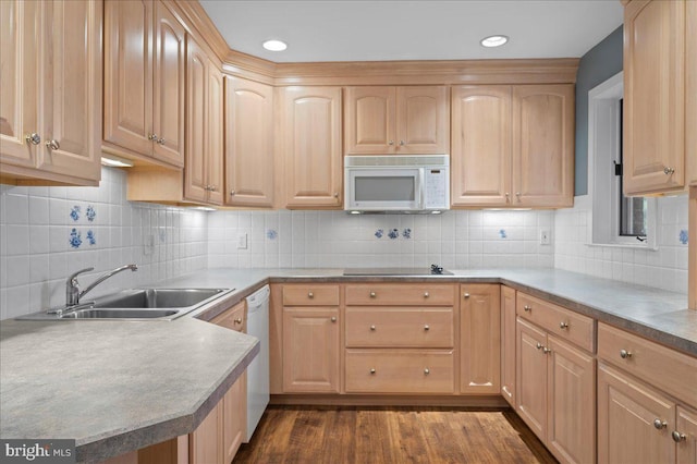 3203 Falcon Ln Ste 311, Wilmington, DE 19808 - kitchen with white appliances, light brown cabinets, a sink, and dark wood finished floors