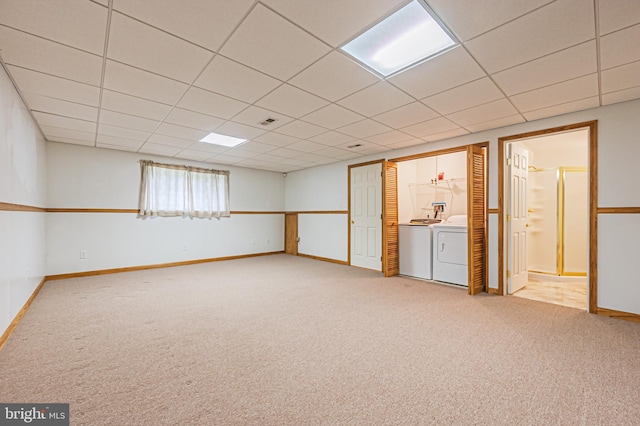 1627 Kindle Ave, Deptford, NJ 08096 - below grade area featuring separate washer and dryer, light colored carpet, baseboards, and a drop ceiling