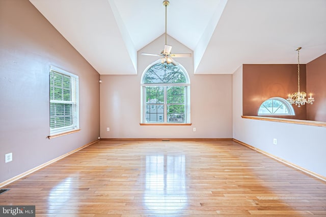 1627 Kindle Ave, Deptford, NJ 08096 - spare room with hardwood / wood-style flooring, healthy amount of natural light, a chandelier, a ceiling fan, and vaulted ceiling