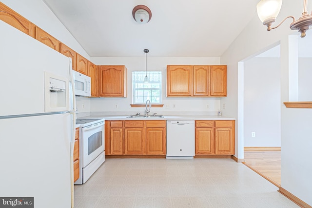 1627 Kindle Ave, Deptford, NJ 08096 - kitchen featuring white appliances, a sink, light countertops, light flooring, and lofted ceiling